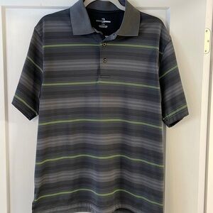 Grand Slam Golf Polo Men Large Charcoal Gray, Gray, Green Stripe SS 3 Button